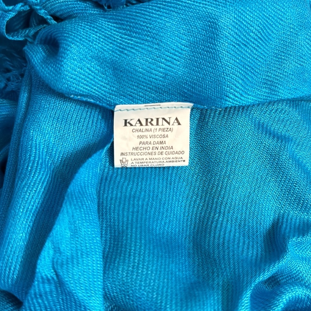 Karina beautiful teal blue scarf with fringe - Picture 4 of 4